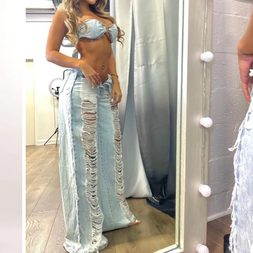 Distressed Denim Skirt